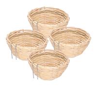 Juego de 4 nidos de pájaro de bambú, tejido hecho a mano, casa de pájaros en reposo con ganchos para loros canarios