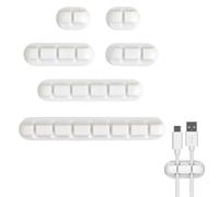 Juego de 4 Organizador de Cables Escritorio en Color Blanco, Gadgets Escritorio, Clips para Cables Autoadhesivos, Soporte Universal para USB, Cargadores y Cables de TV, Duraderos y Fáciles de Instalar