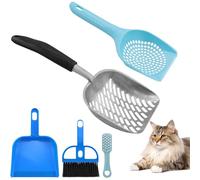 Juego de 4 palas de limpieza para arena para gatos, pala de aluminio resistente, tamaño de silicona, mango largo, pala profunda con agujeros pequeños, de plástico, color azul