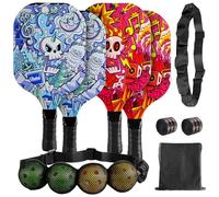 Juego de 4 palas de pickleball con 4 paletas de madera de primera calidad, 4 bolas de pickleball, 2 cintas de agarre y 2 cinturones de pickleball y bolsa de transporte para principiantes, hombres,