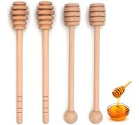 Juego de 4 Palitos de Madera para Miel, Cazo de Miel de Madera con Mango Largo de 16 cm Barra de agitación de Cuchara de Miel de Madera, Ideal para Fiestas, Bodas, Cumpleaños, Navidad, Bautizos