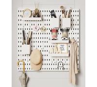 Juego de 4 paneles de clavijas modulares para montaje en pared, color blanco, con 36 accesorios, solución de almacenamiento sin taladro, para cocina, garaje, oficina