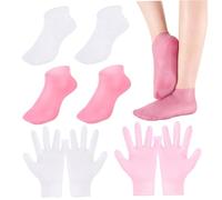 Juego de 4 pares de guantes y calcetines hidratantes de silicona, calcetines y guantes antideslizantes para spa, alta elasticidad, reutilizables para suavizar las manos de los pies, hidratar en sec