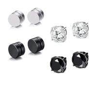 Juego de 4 pares de pendientes magnéticos, 8 mm, redondos, con circonita cúbica, cierre magnético, de acero inoxidable, sin perforación, para hombres y mujeres, cumpleaños, aniversarios