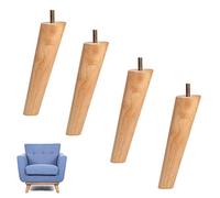 Juego de 4 patas de madera maciza con acabado para sofá, mesa, silla, altura ajustable de 5 a 70 cm, pernos de tornillo M8 de 5/16 pulgadas, color madera natural