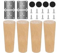 Juego de 4 patas de madera para muebles, 10 cm, de madera maciza, cónicas, de repuesto, con 4 placas de montaje y 32 tornillos, patas redondas de madera para sillas, sofás, camas, armarios, sofás y