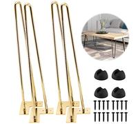 Juego de 4 patas de metal modernas para mesa de café, banco, silla, escritorio, diseño de 2 varillas con tornillo y patas protectoras, 50 cm, color dorado