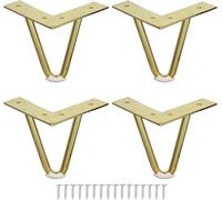 Juego de 4 patas doradas con horquillas doradas, para mesa de café, armario, silla, sofá, soporte de TV, muebles, bricolaje, con tornillos, protectores de suelo (12 cm, dorado)