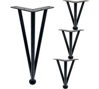 Juego de 4 patas triangulares de metal ajustables para muebles, modernas, patas de repuesto para sofá, mesa, armario, color negro, 33 cm, con protector de placa base