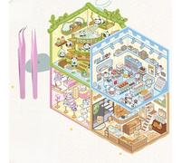 Juego de 4 pegatinas 3D isométricas para habitación en miniatura con calcomanías 3D de casa para niños, calcomanías de terapia para hacer tu propia casa cálida, calcomanía de panda, té, panadería