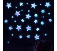 Juego de 4 pegatinas de pared que brillan en la oscuridad, diseño de corazón y estrella para niños, auto PVC para una fácil colocación y extracción, mejora el dormitorio o guardería con suave brillo