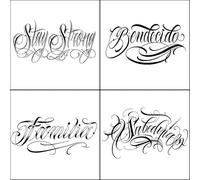 Juego De 4 Pegatinas De Tatuajes En Cursiva, Resistentes Al Agua, De Larga Duración, Simulación Semipermanente Y No Lavable