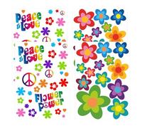 Juego de 4 pegatinas para coche, diseño de flores hippie, ideal para monopatines, portátiles, maletas, cascos, etc., para uso en interiores y exteriores.