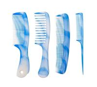 Juego de 4 peines para el pelo, color azul claro, para hombres y mujeres, dientes anchos, dientes finos, cola de rata, peine doble con dientes finos y anchos