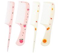 Juego de 4 peines pequeños y bonitos para el pelo, peine de cola de rata de dientes finos, peines de plástico antiestáticos portátiles para cabello seco y húmedo (rosa, azul) (rosa, amarillo)