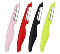 Juego de 4 peladores giratorios para frutas y verduras, hoja de acero inoxidable con mango antideslizante, herramienta de cocina de buen agarre para patatas y manzanas