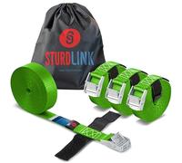 Juego de 4 Pequeñas Correas de Sujeción 4m 25mm 250kg con Hebilla Rápida y Sistema para Atar + Bolsa, para Bicicletas, Porta Equipajes Coches Techo, Remolques, Surf, Canoas, Carga, Camping STURDLINK