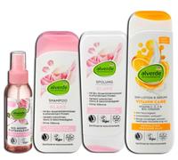 Juego de 4 pétalos de rosa: agua 100 ml para piel seca + champú de 200 ml sin amoniaco + acondicionador 200 ml cosmético natural + loción corporal 250 ml