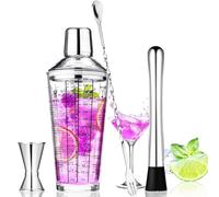 Juego De 4 Pieces Kit Coctelera De Cóctel Video, Shaker Cocktail Set, Utilizadopara Mezclar Bebidas, Familias, Bares, Fiestas, con Coctelera De Vino, Taza Medidora, Cuchara, Mano De Mortero, 400 Ml
