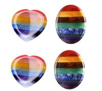 Juego de 4 piedras de chakra para el pulgar, corazón pulido y piedras ovaladas para meditación, reiki, yoga, comodidad de bolsillo, decoración curativa de cristal y regalo espiritual