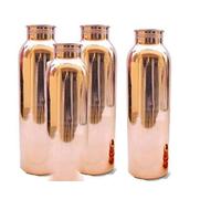 JUEGO DE 4 PIEZAS Botella de agua de cobre puro para beneficios de salud ayurvédicos, 600 ml