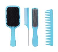 Juego de 4 piezas: cepillo y peine para el cabello, cepillo de paleta desenredante y peine de de rata para cabellos largos, gruesos y rizados; peine de estilismo de 9 filas (En caja)