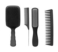 Juego de 4 piezas: cepillo y peine para el cabello, cepillo de paleta desenredante y peine de de rata para cabellos largos, gruesos y rizados; peine de estilismo de 9 filas (En caja)