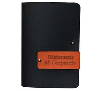 Juego de 4 piezas de billetera Alba personalizables - Tamaño 11 x 15,5 cm - Restaurante Pub Self Service Bar Pizzerie cervecería moderno y elegante (PC negro naranja)