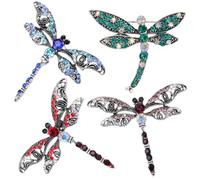 Juego de 4 piezas de broche de diamantes de imitación de libélulas coloridas para mujer, broche de alfiler de cristal, broche de libélula para suéter, abrigo, ropa de abrigo, estilo elegante como