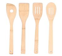 Juego de 4 piezas de cuchara de cocina, espátula cuadrada, espátula ranurada circular, utensilio de cocina hecho de bambú natural para cocinar en casa, agitación, mezcla