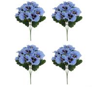 Juego de 4 piezas de flores artificiales de pensamiento con detalles realistas y construcción de tallo flexible para necesidades de decoración de interiores (azul poco profundo)