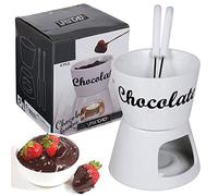 Juego de 4 piezas de fondue de chocolate, cuenco de cerámica, olla de fusión, calentador de té, 2 tenedores