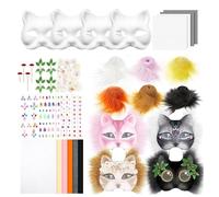 Juego de 4 piezas de gatos sin pintar con malla de ojos y adhesivo de papel blanco para bailes de máscaras, Halloween, cosplay, animales