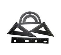 Juego de 4 piezas de herramientas de geometría matemática negra de aleación de aluminio triángulo regla cuadrada, suministros para estudiantes juego de dibujo incluyendo transportador