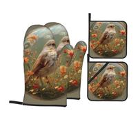 Juego de 4 piezas de impresión AKGFFDS Birds in Bubbles con forro suave y aislamiento grueso para cocina y barbacoa al aire libre