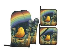 Juego de 4 piezas de impresión AKGFFDS Little Birds under the Rainbow con forro suave y aislamiento grueso para cocinar en la cocina y barbacoa al aire libre