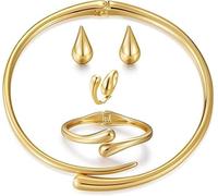 Juego de 4 piezas de joyería para mujer, collar de lágrima chapado en oro de 18 quilates, aretes de gota de oro, anillos atrevidos y brazaletes, regalos de joyería elegantes para mujer, 1, Acero