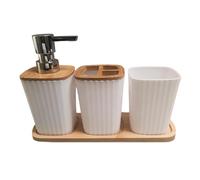 Juego de 4 piezas de organizador de baño con taza de cepillo de dientes hidráulica boca bandeja de madera durabilidad construcción acento de madera