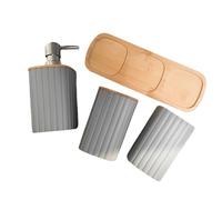 Juego de 4 piezas de organizador de baño con taza de cepillo de dientes hidráulica boca bandeja de madera durabilidad construcción acento de madera