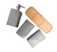 Juego de 4 piezas de organizador de baño con taza de cepillo de dientes hidráulico boca bandeja de madera durabilidad construcción ahorro espacio almacenamiento baño