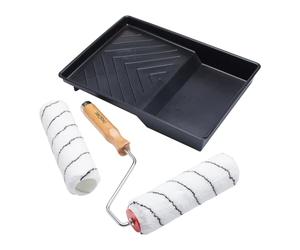 Juego de 4 piezas de rodillo de pintura tejido de microfibra de pelo medio, jaula y bandeja ProDec Advance de 9 pulgadas x 1,75" para pintar con pinturas de emulsión en paredes y techos interiores
