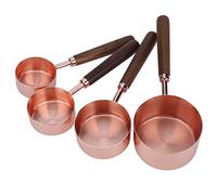 Juego de 4 piezas de tazas y cucharas medidoras en oro rosa con escala, herramienta de repostería de acero inoxidable con mango grueso de nogal, cuchara medidora de varios tamaños