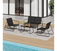 Juego de 4 piezas de textileno para patio, juego de conversación al aire libre con sillas individuales y mesa de café con parte superior de cristal, un asiento de dos plazas, dos sillas individuales y