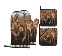 Juego de 4 piezas de YTUOPWE Little Rabbit in the wheat field con forro suave y aislamiento grueso para cocinar en la cocina y barbacoa al aire libre