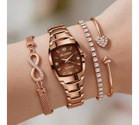 Juego de 4 piezas: Juego de reloj analógico de elegante y con estilo, 1 reloj + 3 juegos de pulseras, reloj de con esfera cuadrada clásica y versátil. no incluida