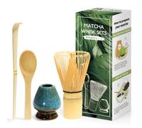 Juego de 4 piezas Matcha ceremonia japonesa, batidor matcha natural, cuchara de bambú, pala de bambú, portabatidor, caja matcha para la ceremonia del té, bebida - Azul soñador