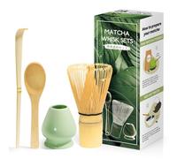Juego de 4 piezas Matcha ceremonia japonesa, batidor matcha natural, cuchara de bambú, pala de bambú, portabatidor, caja matcha para la ceremonia del té, bebida - Azul celadón