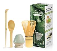 Juego de 4 piezas Matcha ceremonia japonesa, batidor matcha natural, cuchara de bambú, pala de bambú, portabatidor, caja para la ceremonia del té - verde grisáceo