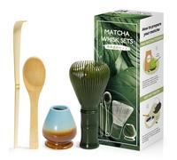 Juego de 4 piezas Matcha ceremonia japonesa, verde batidor matcha de resinoso, cuchara de bambú, pala de bambú, portabatidor, caja matcha para la ceremonia del té, la bebida - Azul café degradado