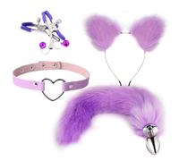Juego De 4 Piezas Moradas De Cola De Pelo De Gato Peludo Y Zorro Y Accesorios De Ropa Para Fiestas De Halloween Con Orejas, Regalos Para Parejas, F19